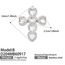 D204 Model B heart zircon cross pendant in steel tone with size details