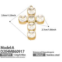 D204 Model A square zircon cross pendant in gold tone with size details
