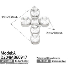 D204 Model A square zircon cross pendant in steel tone with size details