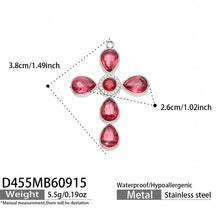 D455 red stone steel-tone cross pendant 3.8 × 2.6 cm size details