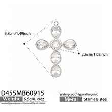 D455 white stone steel-tone cross pendant 3.8 × 2.6 cm size details