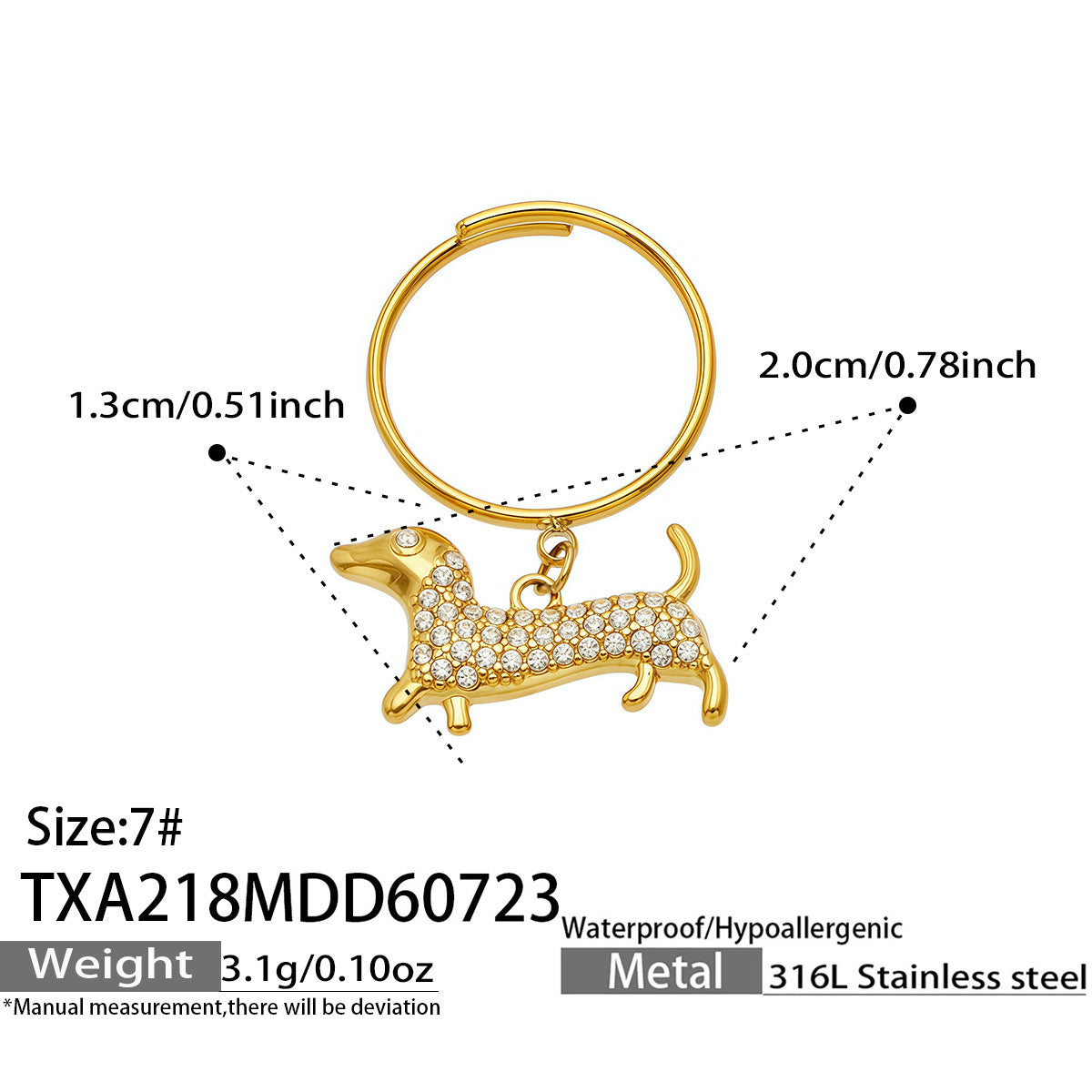 MiduoduoJewelry dachshund zircon ring size and product specification guide