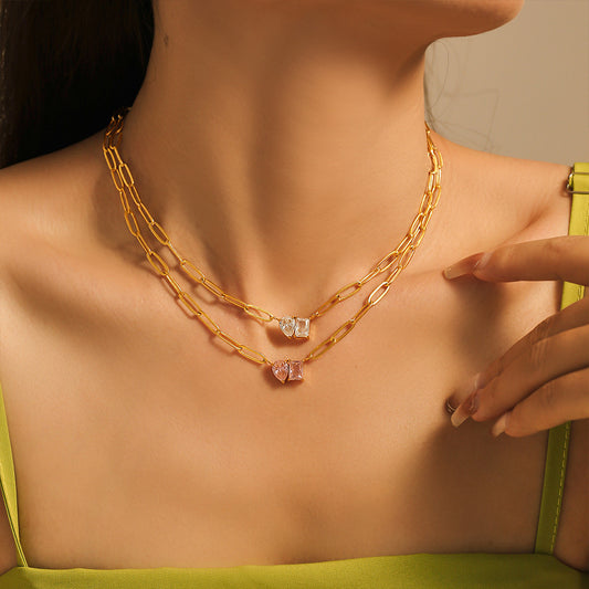 Dainty zircon water drop necklace styled on model for gift jewelry, date night and boutique fashion collections