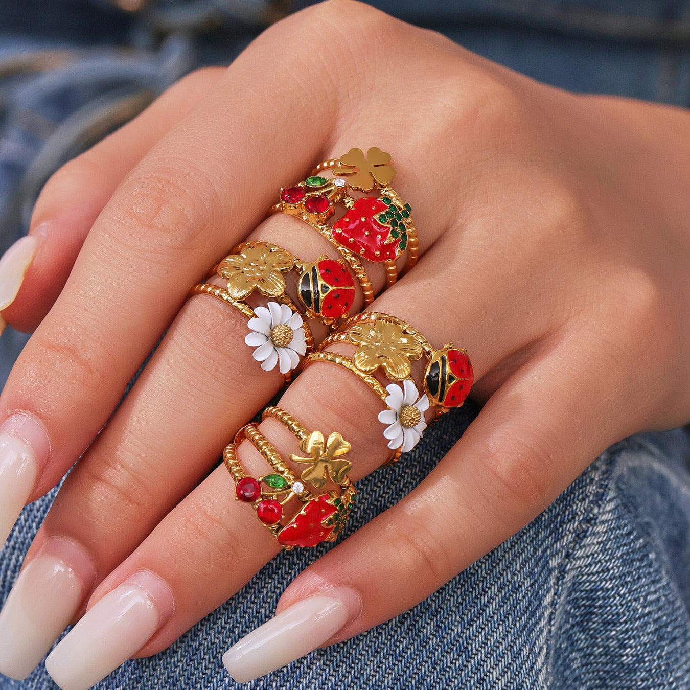 316L Stainless Steel 18K PVD Gold Daisy Ladybug Ring made with 316L stainless steel and 18K PVD gold finish for wholesale jewelry buyers - image 4