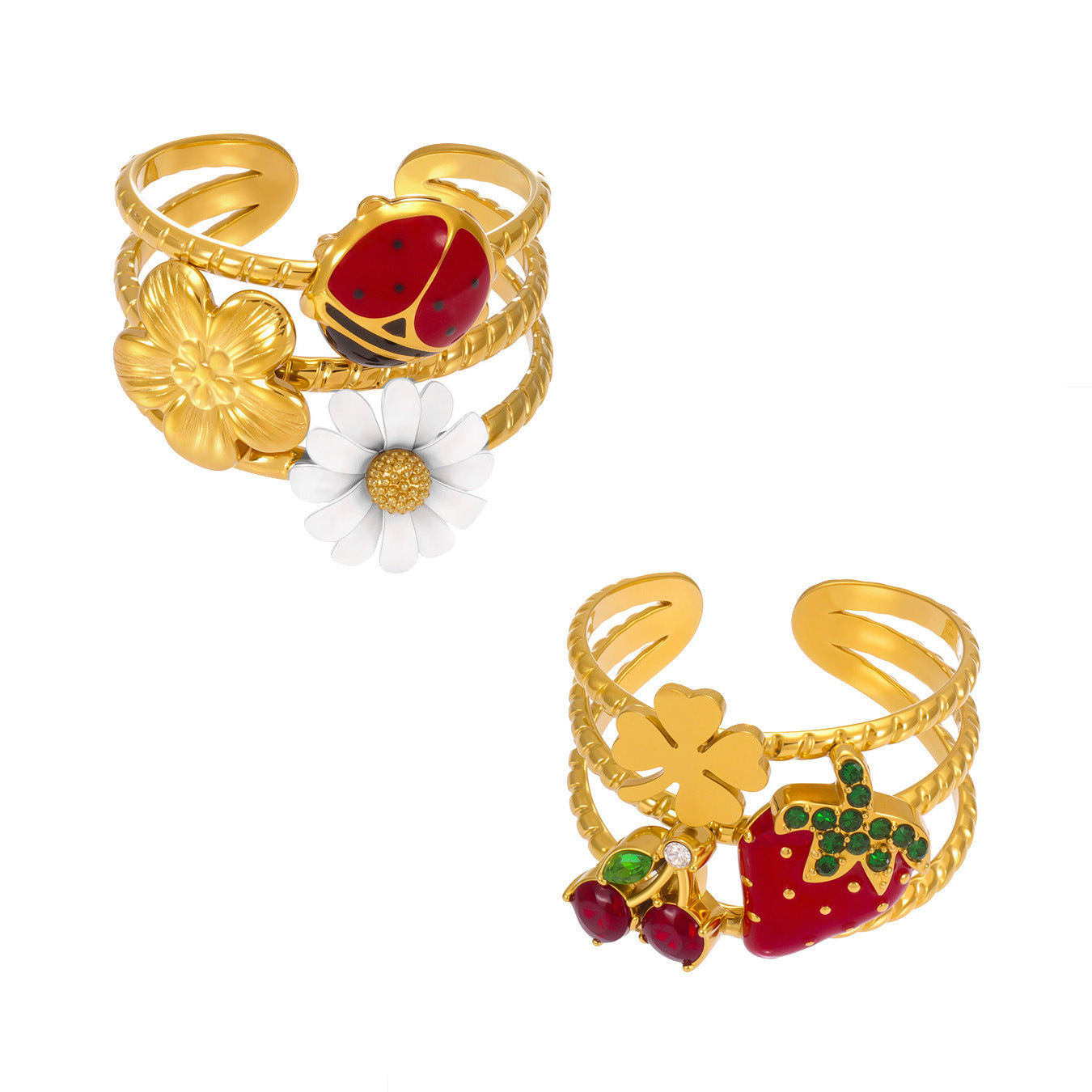 316L Stainless Steel 18K PVD Gold Daisy Ladybug Ring made with 316L stainless steel and 18K PVD gold finish for wholesale jewelry buyers - image 6