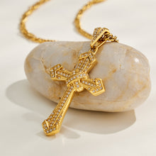 Decorative zircon cross pendant necklace detail