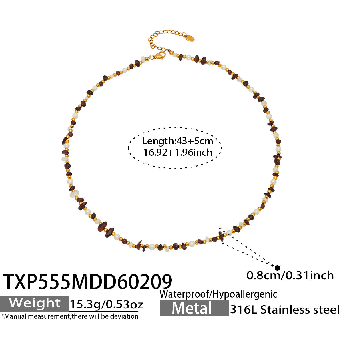 Deep red natural stone bracelet dimensions and adjustable extender specification