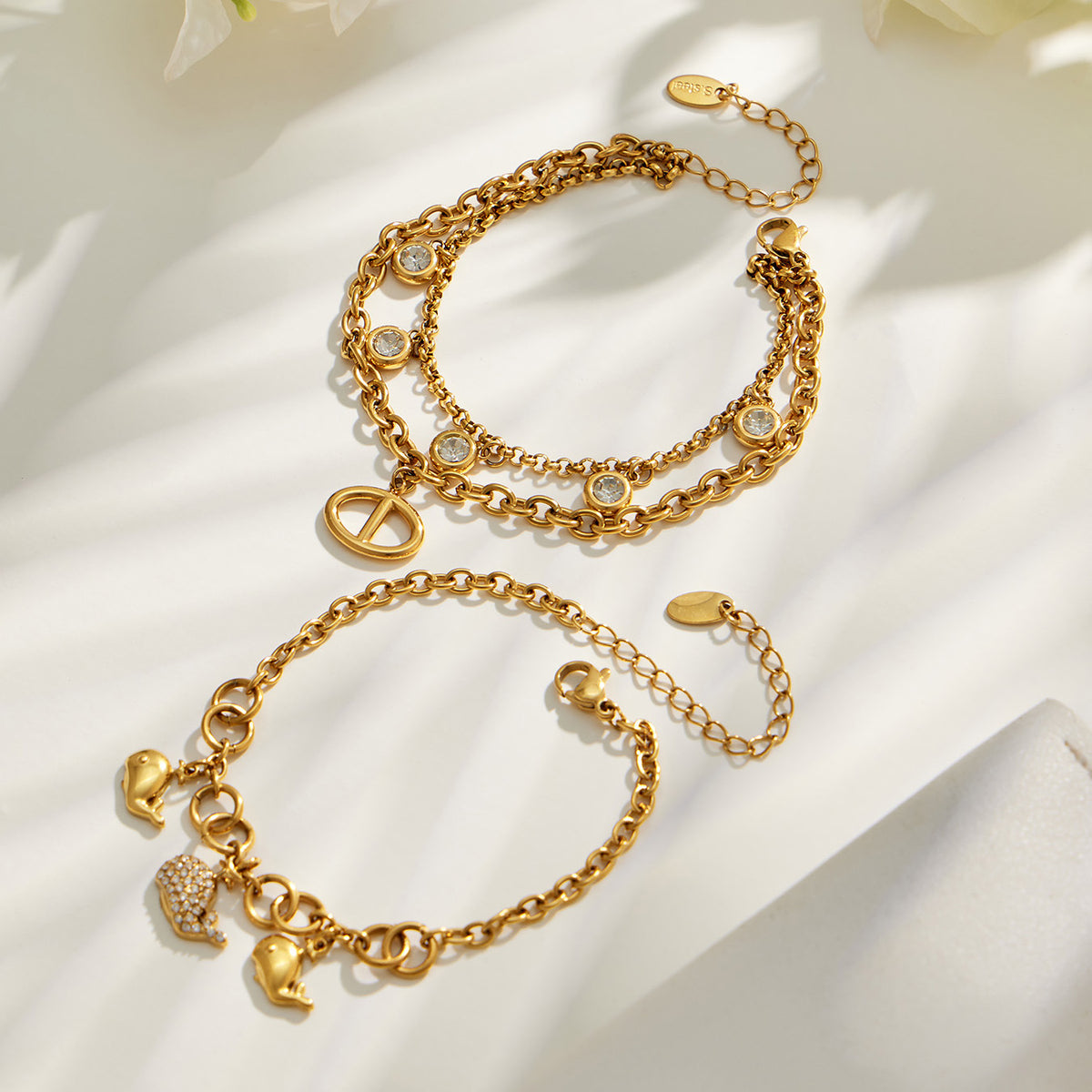 316L Stainless Steel 18K PVD Gold Dolphin Zircon Bracelet made with 316L stainless steel and 18K PVD gold finish for wholesale jewelry buyers - image 12
