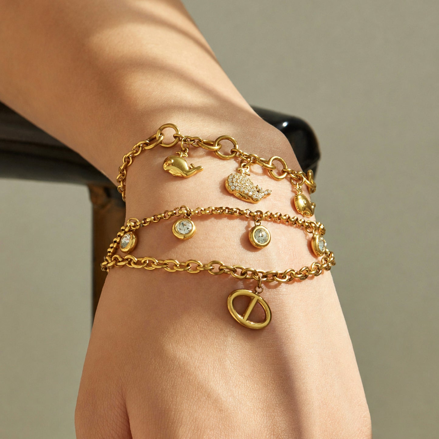 316L Stainless Steel 18K PVD Gold Dolphin Zircon Bracelet made with 316L stainless steel and 18K PVD gold finish for wholesale jewelry buyers - image 5