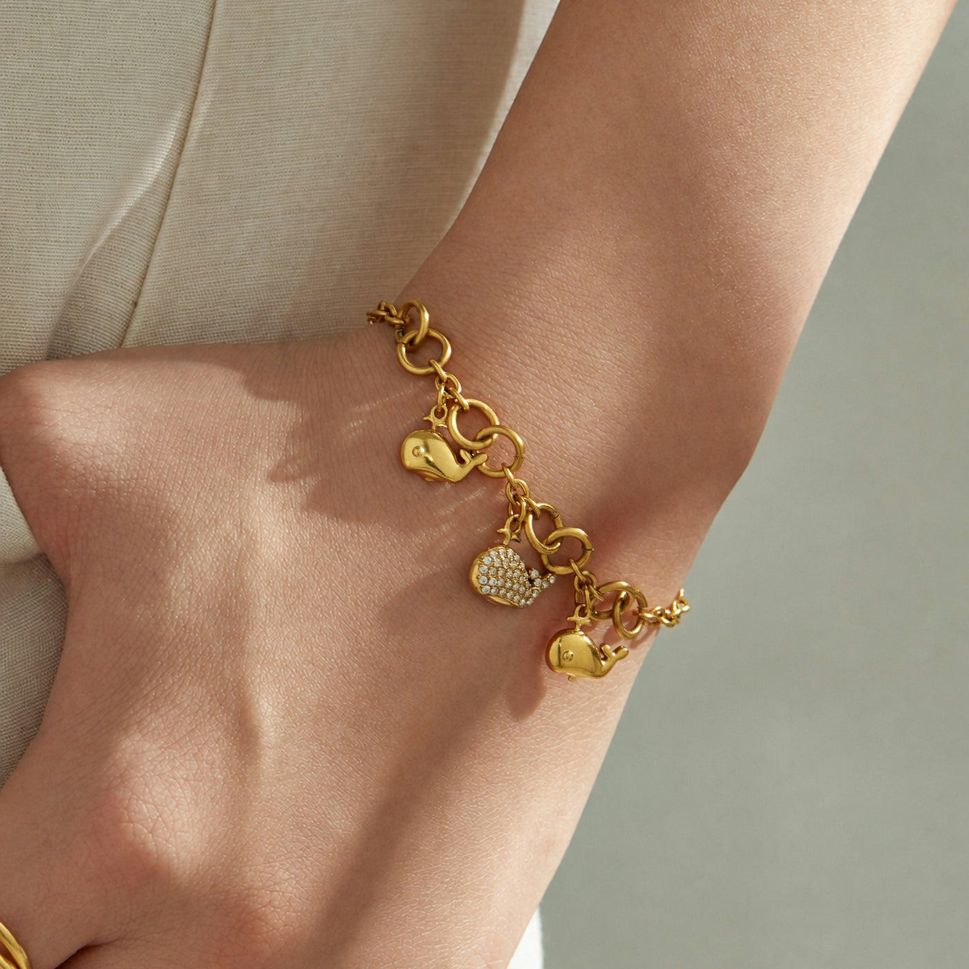 316L Stainless Steel 18K PVD Gold Dolphin Zircon Bracelet made with 316L stainless steel and 18K PVD gold finish for wholesale jewelry buyers - image 9