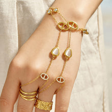 Full hand view of a model wearing a 316L stainless steel double-finger hand chain
