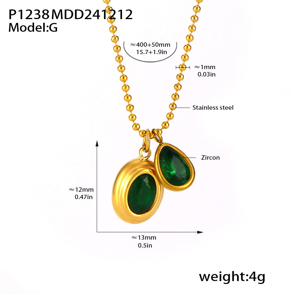Double green zircon pendant necklace dimensions, weight and product specification guide