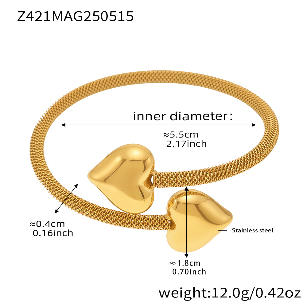 Gold Double Heart Bracelet Size Chart - Inner Diameter 5.5cm Stainless Steel Jewelry