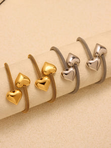 Multi-Color Double Heart Bracelets Display - Gold & Silver Stainless Steel Bangles