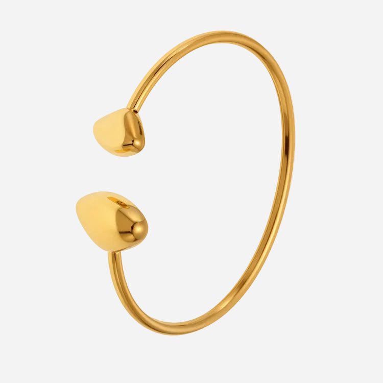 18k pvd gold stainless steel double heart open bangle - shiny heart charm minimalist bracelet