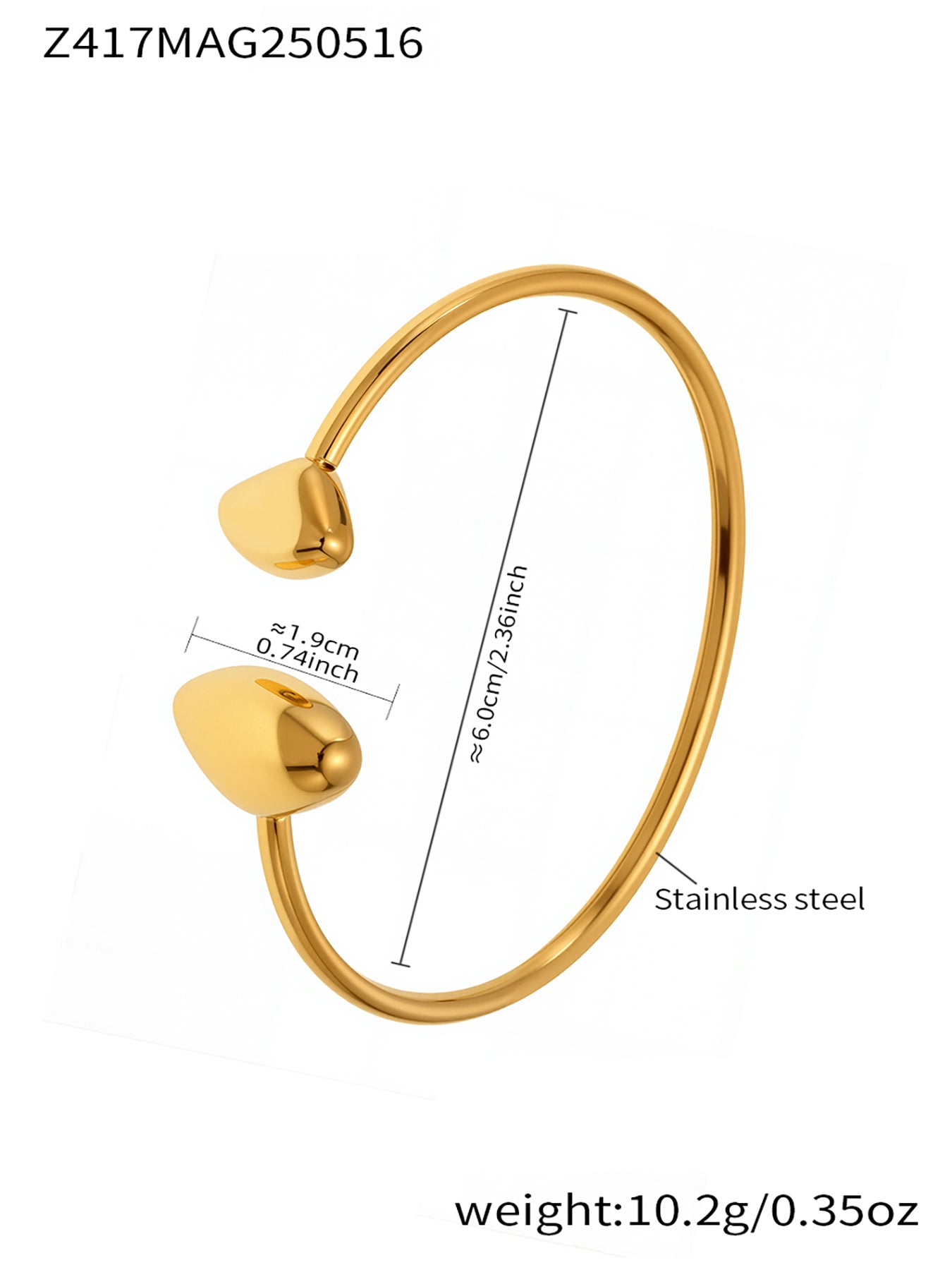gold double heart open bangle size weight chart - 18k pvd gold plated stainless steel