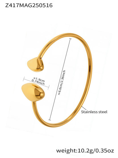 gold double heart open bangle size weight chart - 18k pvd gold plated stainless steel