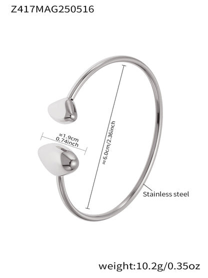 silver double heart open bangle size weight chart - stainless steel jewelry dimensions