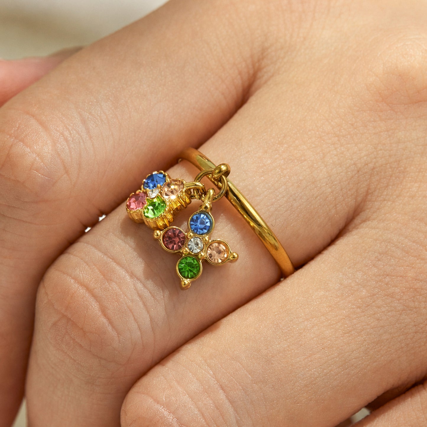 316L Stainless Steel 18K PVD Gold Double Pendant Clover Ring made with 316L stainless steel and 18K PVD gold finish for wholesale jewelry buyers - image 18