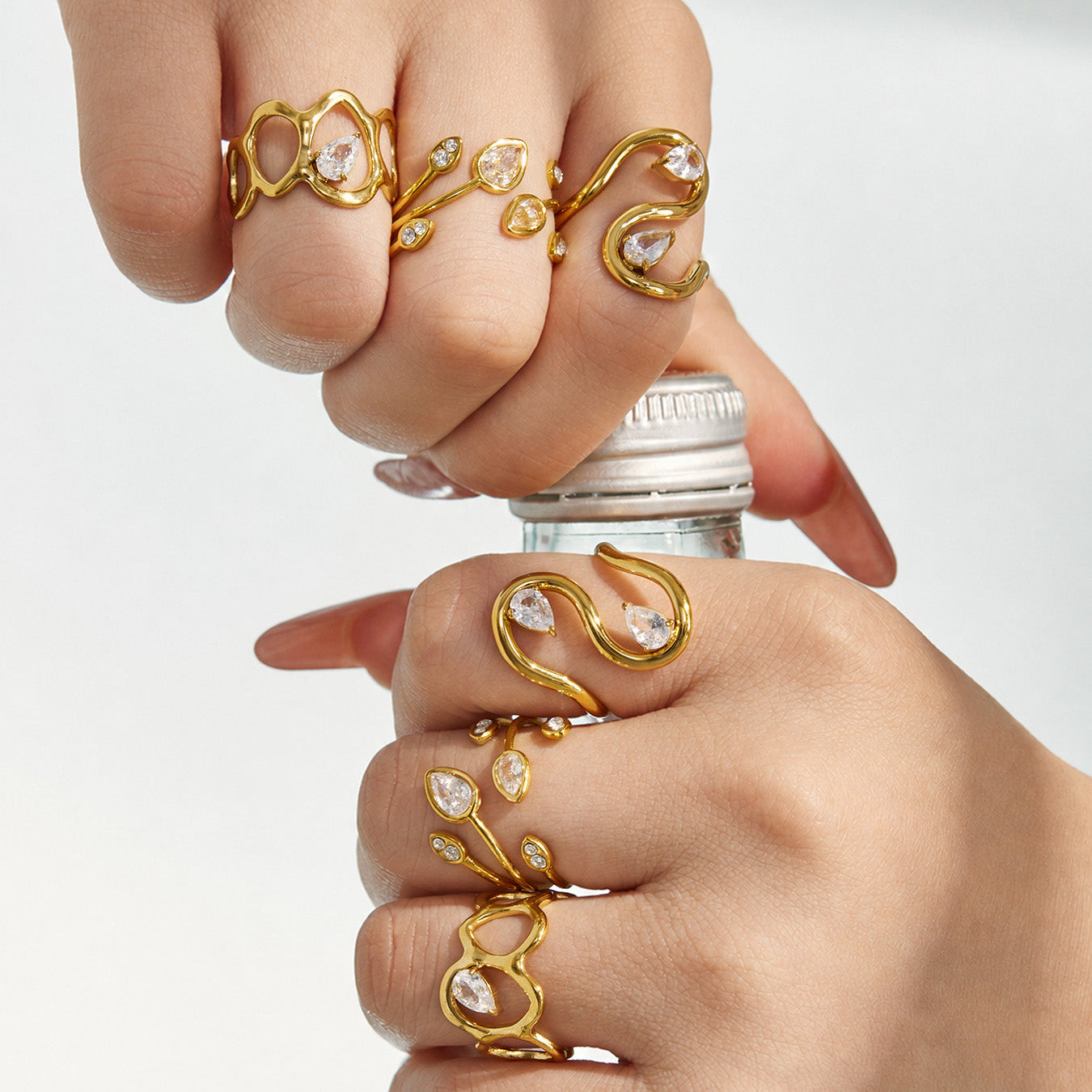 316L Stainless Steel 18K PVD Gold Droplet Zircon Ring made with 316L stainless steel and 18K PVD gold finish for wholesale jewelry buyers - image 11