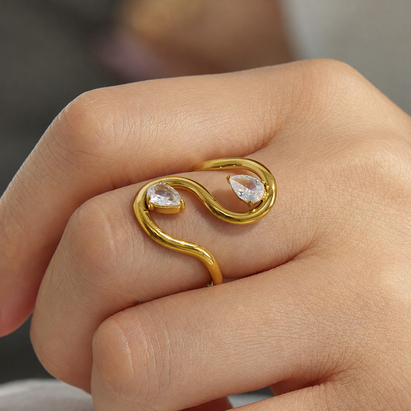 316L Stainless Steel 18K PVD Gold Droplet Zircon Ring made with 316L stainless steel and 18K PVD gold finish for wholesale jewelry buyers - image 16