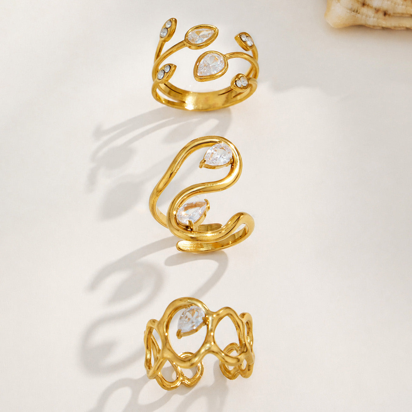 316L Stainless Steel 18K PVD Gold Droplet Zircon Ring made with 316L stainless steel and 18K PVD gold finish for wholesale jewelry buyers - image 18