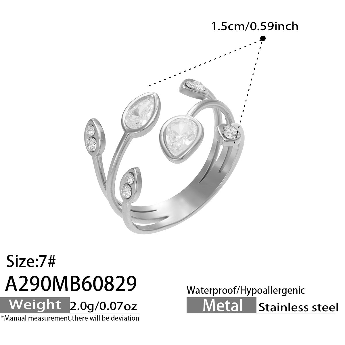 316L Stainless Steel 18K PVD Gold Droplet Zircon Ring made with 316L stainless steel and 18K PVD gold finish for wholesale jewelry buyers - image 19