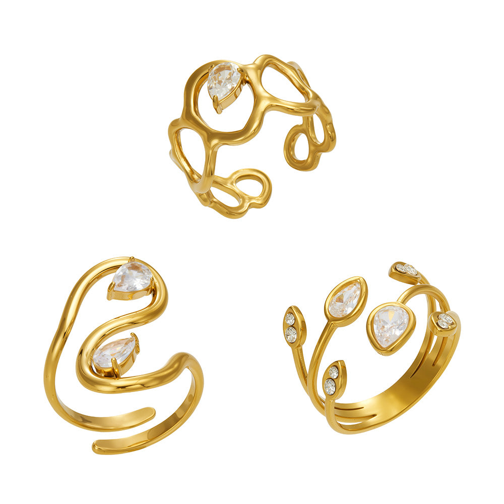 316L Stainless Steel 18K PVD Gold Droplet Zircon Ring made with 316L stainless steel and 18K PVD gold finish for wholesale jewelry buyers - image 4