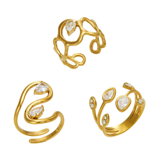 316L Stainless Steel 18K PVD Gold Droplet Zircon Ring made with 316L stainless steel and 18K PVD gold finish for wholesale jewelry buyers - image 4