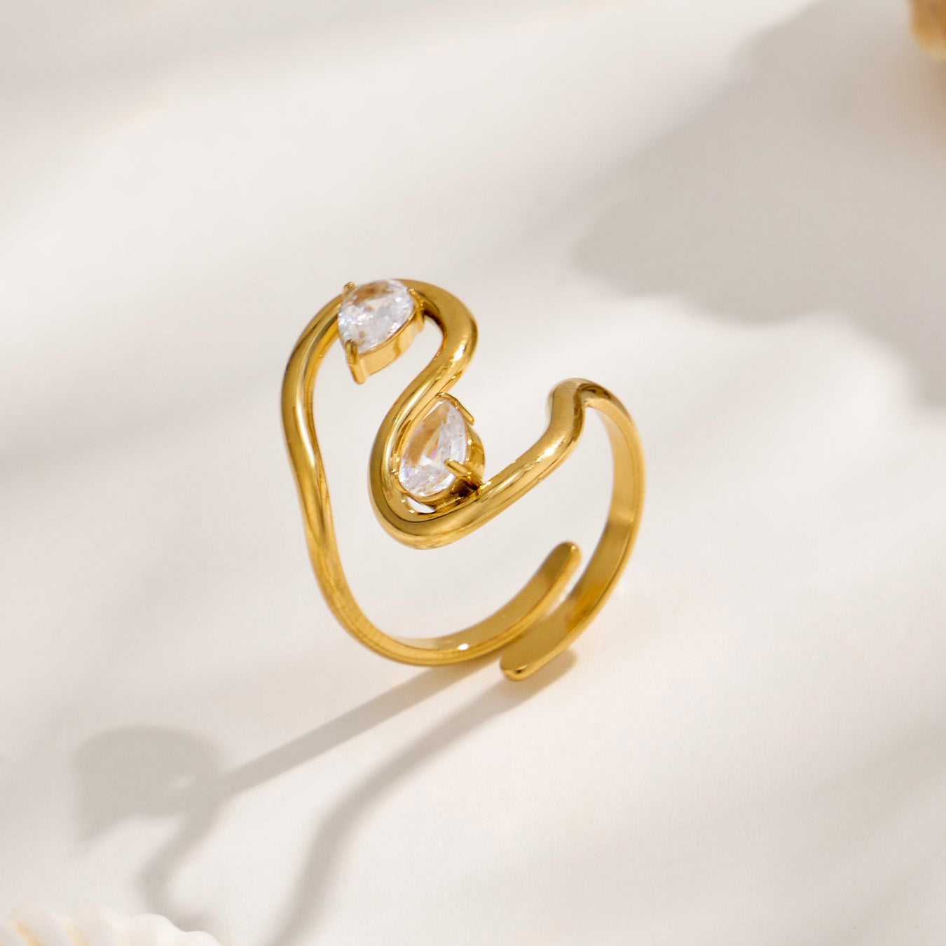 316L Stainless Steel 18K PVD Gold Droplet Zircon Ring made with 316L stainless steel and 18K PVD gold finish for wholesale jewelry buyers - image 7