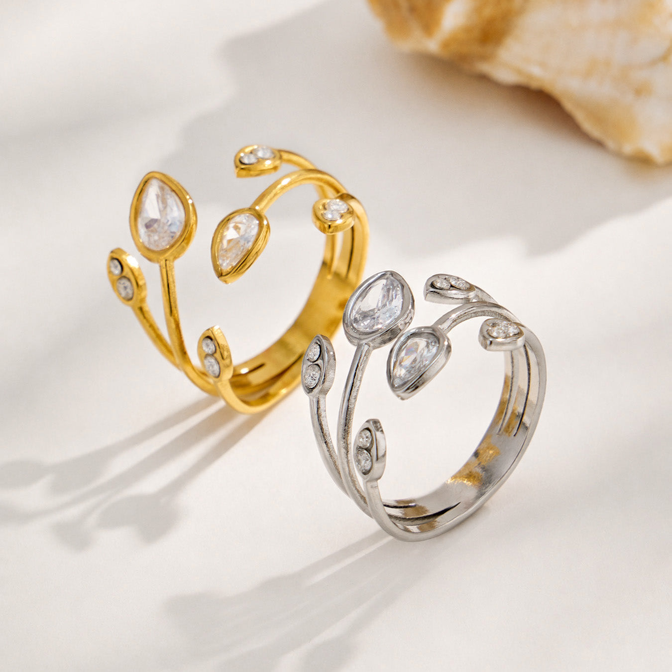 316L Stainless Steel 18K PVD Gold Droplet Zircon Ring made with 316L stainless steel and 18K PVD gold finish for wholesale jewelry buyers - image 8