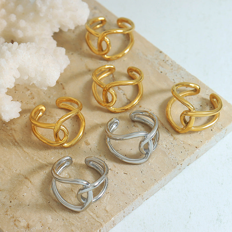 Sophisticated 316L Stainless Steel Dual Cross Ring in Gold Color