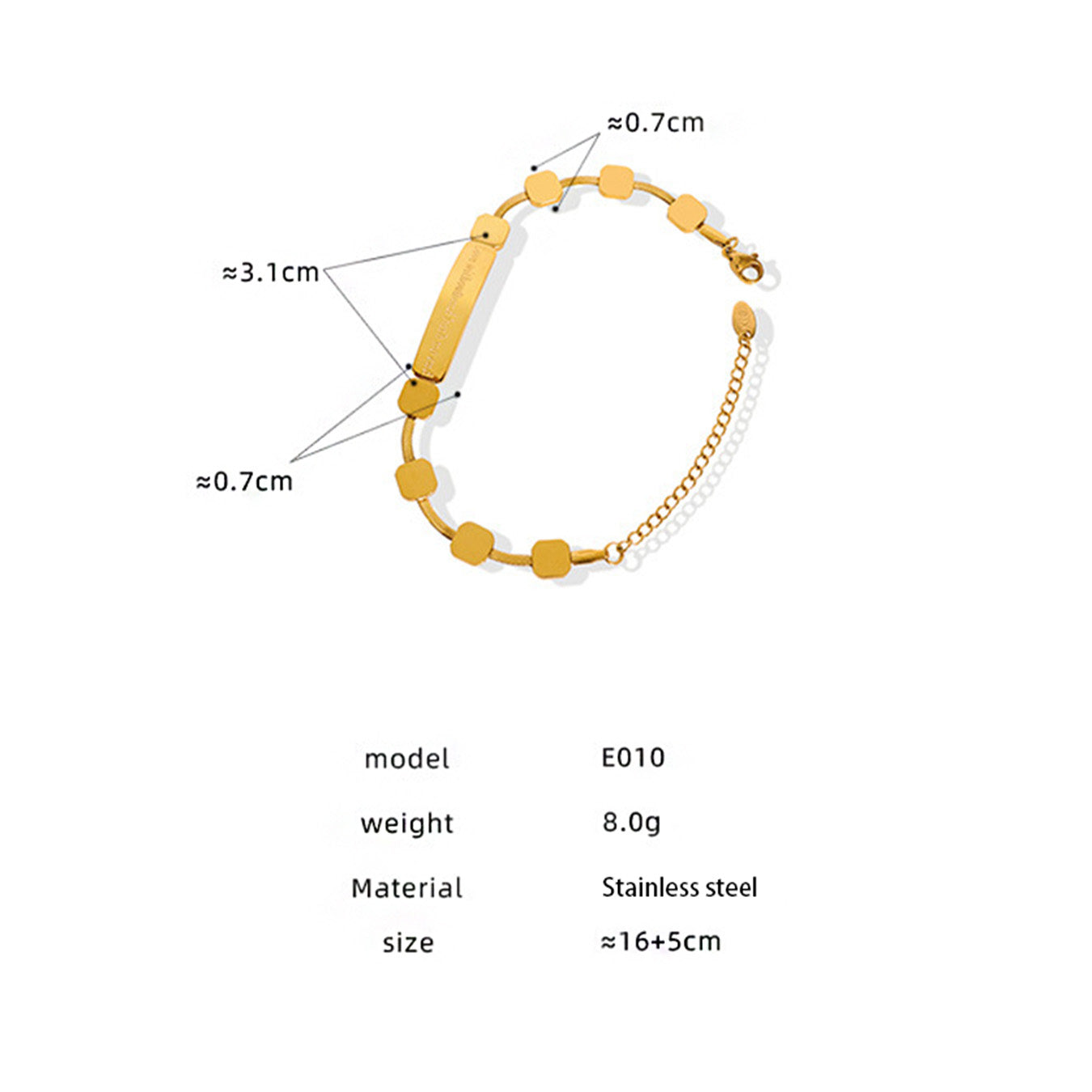 E010 geometric bar chain bracelet 16 plus 5 cm size and product detail guide