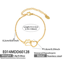 E014 paw print heart chain bracelet 15.5 plus 5 cm size and product detail guide