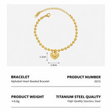 E015 engraved heart charm beaded bracelet size and product detail guide