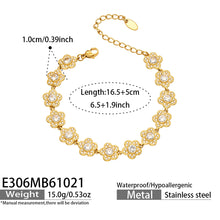 E306 gold-tone cubic zirconia flower bracelet with size and weight specifications