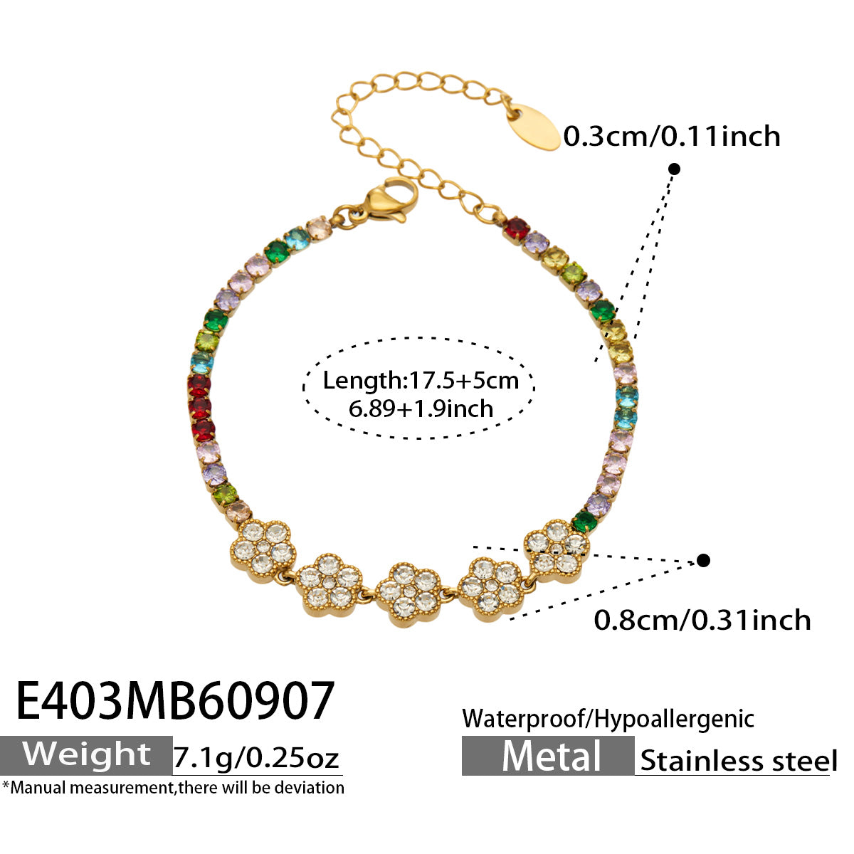 E403 multicolor zircon gold bracelet size details