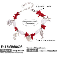 E413 steel ocean charm bracelet size card showing 16.5 plus 5cm length and marine charm details