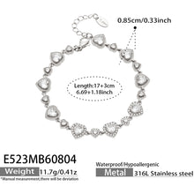 E523 polished steel heart cubic zirconia link bracelet size and product detail guide