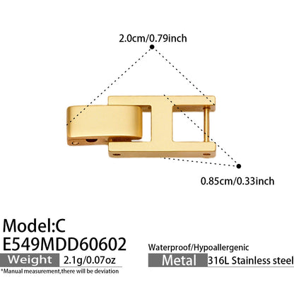 E549 gold bracelet clasp size card showing 2.0cm buckle size for 316L stainless steel tennis bracelet