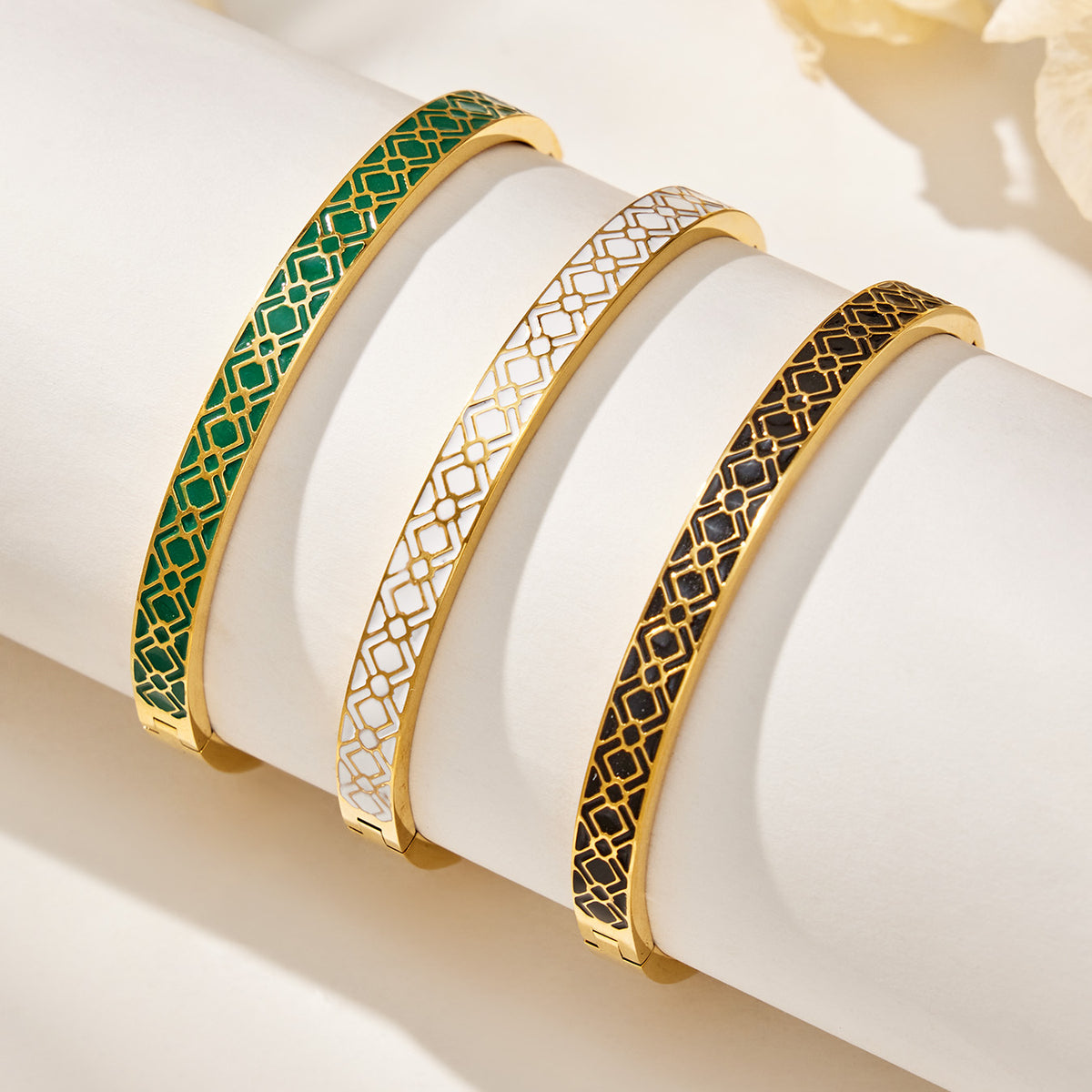 304 Stainless Steel 18K PVD Gold Enamel Drip Bangle made with 304 Stainless Steel and 18K PVD gold finish for wholesale jewelry buyers - image 11