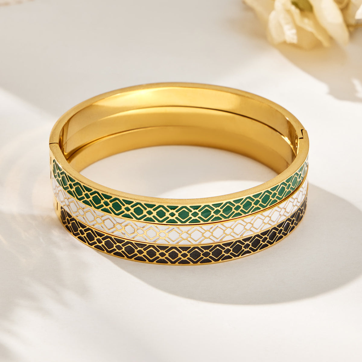304 Stainless Steel 18K PVD Gold Enamel Drip Bangle made with 304 Stainless Steel and 18K PVD gold finish for wholesale jewelry buyers - image 12