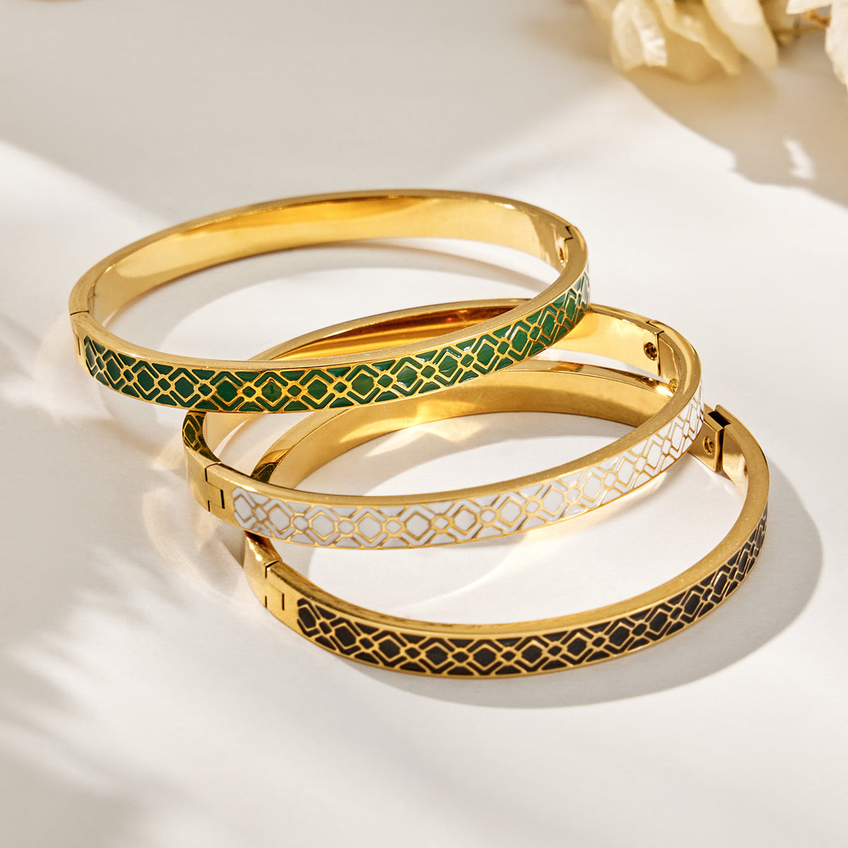 304 Stainless Steel 18K PVD Gold Enamel Drip Bangle made with 304 Stainless Steel and 18K PVD gold finish for wholesale jewelry buyers - image 13