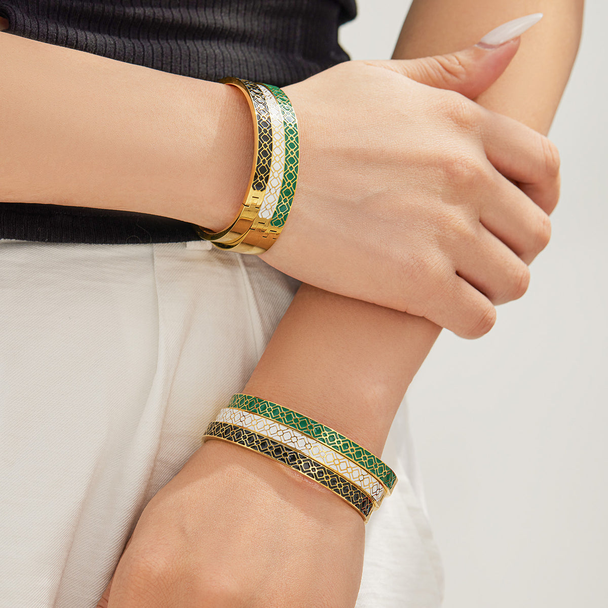 304 Stainless Steel 18K PVD Gold Enamel Drip Bangle made with 304 Stainless Steel and 18K PVD gold finish for wholesale jewelry buyers - image 16