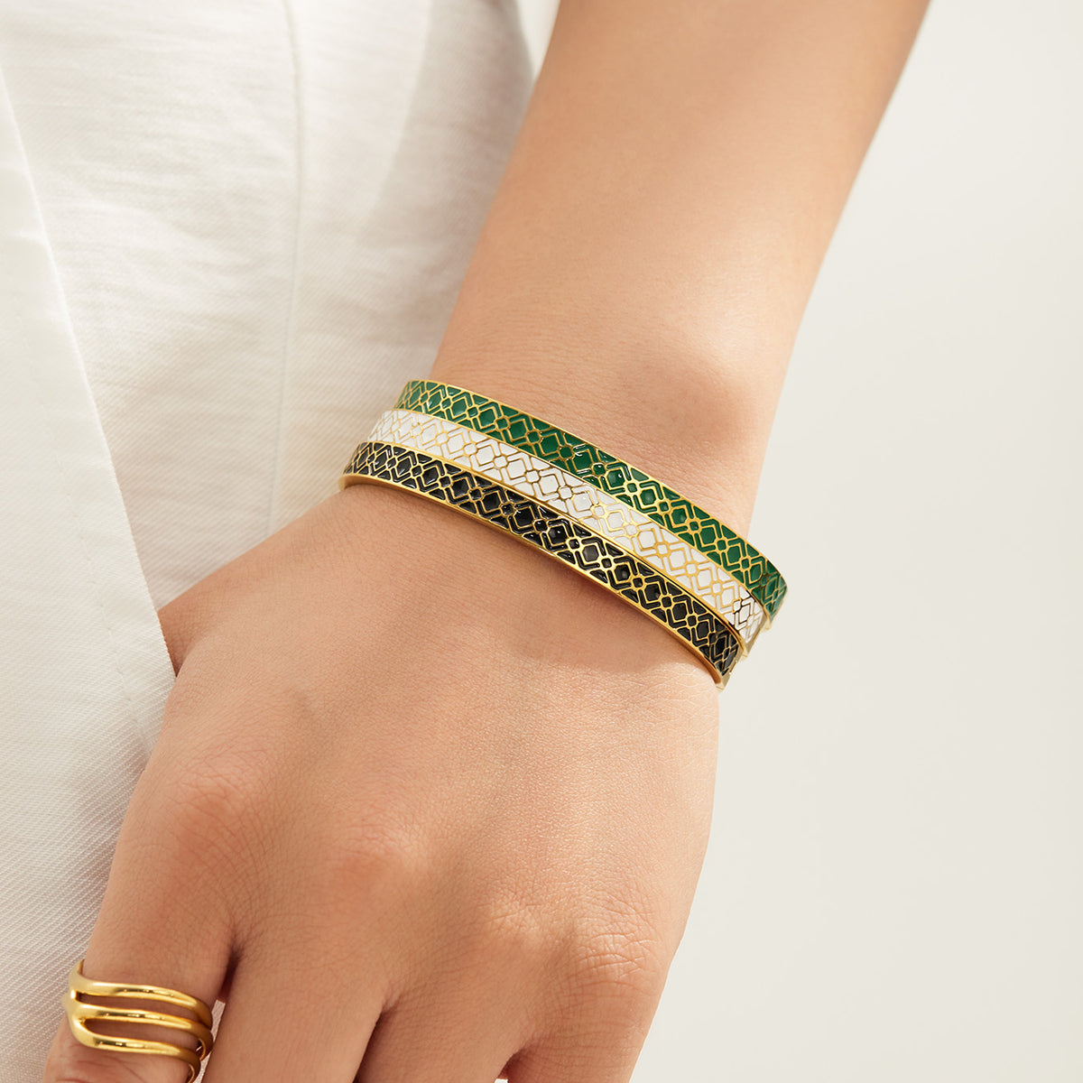 304 Stainless Steel 18K PVD Gold Enamel Drip Bangle made with 304 Stainless Steel and 18K PVD gold finish for wholesale jewelry buyers - image 17
