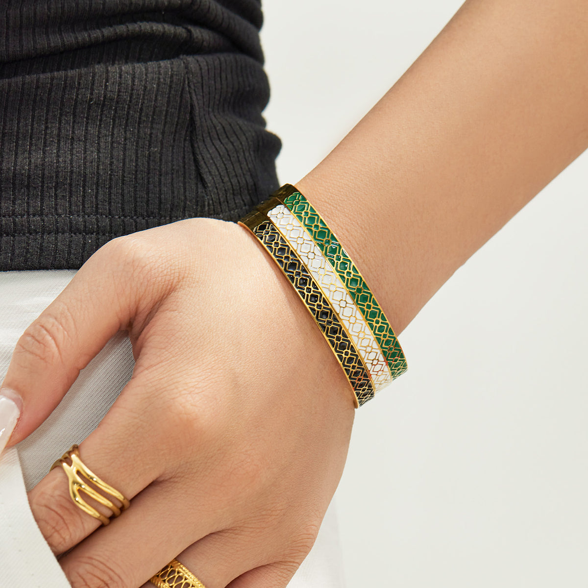 304 Stainless Steel 18K PVD Gold Enamel Drip Bangle made with 304 Stainless Steel and 18K PVD gold finish for wholesale jewelry buyers - image 18