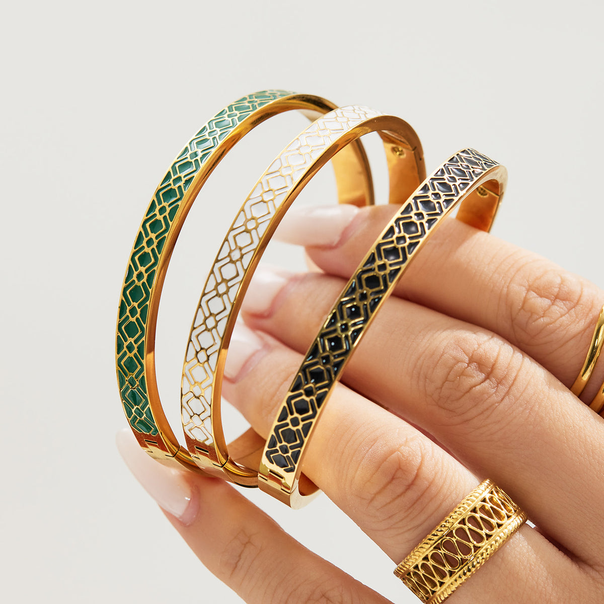 304 Stainless Steel 18K PVD Gold Enamel Drip Bangle made with 304 Stainless Steel and 18K PVD gold finish for wholesale jewelry buyers - image 22