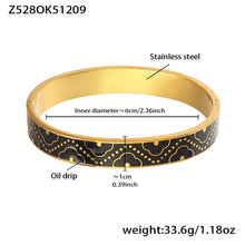 18K real gold plated stainless steel enamel glaze oil-drip bangle (Z5280K51209), inner diameter 6cm, weight 33.6g, black intricate pattern