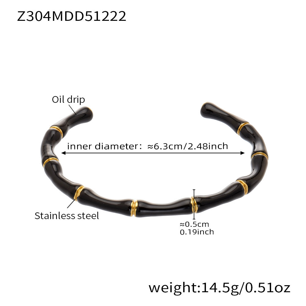 black enamel stainless steel bamboo bangle (Z304MDD51222), inner diameter 6.3cm, weight 14.5g