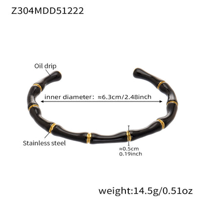 black enamel stainless steel bamboo bangle (Z304MDD51222), inner diameter 6.3cm, weight 14.5g